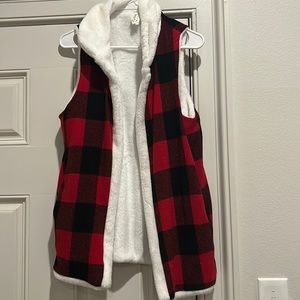 Buffalo plaid vest with super soft fur inside